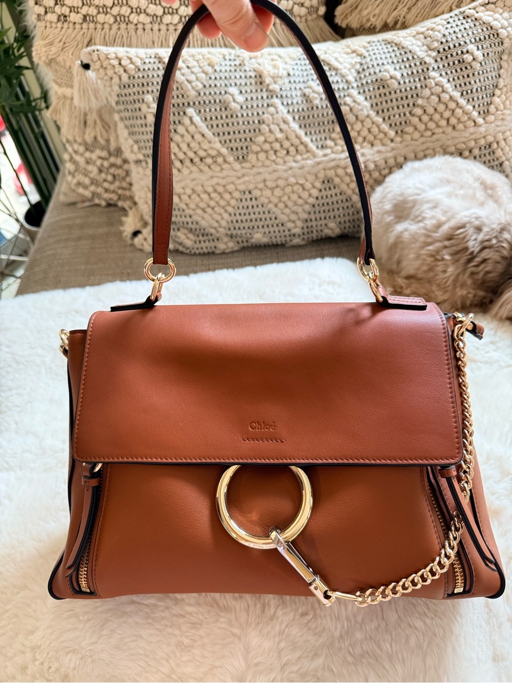 Chloe Medium Leather Bag in Saddle Brown